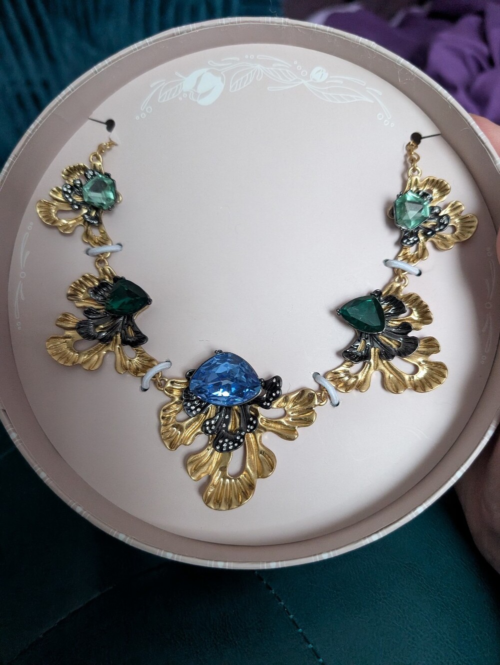 Chloe + Isabel Blue and Green Crystal Floral Bib Necklace - Picture 6 of 6